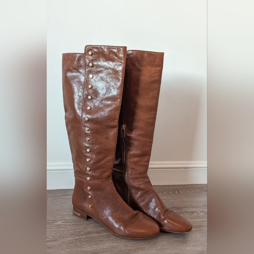 Women's Brown Michael Kors Boots With Gold Accents Size 7.5 VGUC